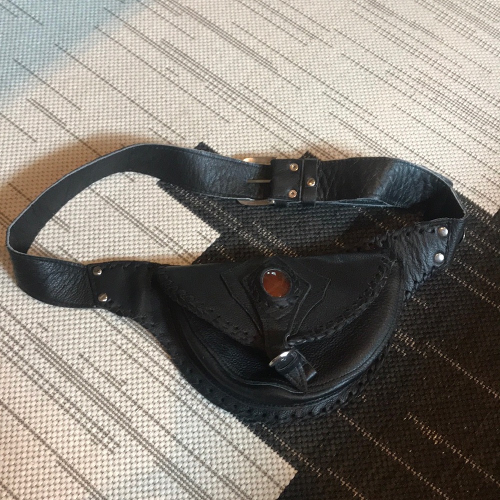 Black leather belted fanny pack